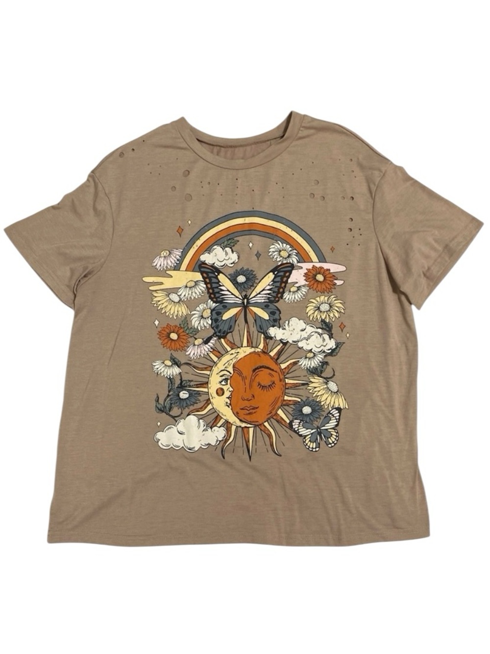 SHEIN Distressed Moon & Butterfly T-Shirt